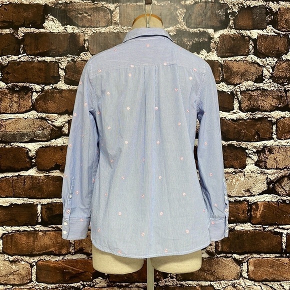 1901 Blue Shirt Top Button Up Stripes Pink Polka Dots Size Small - Picture 6 of 10